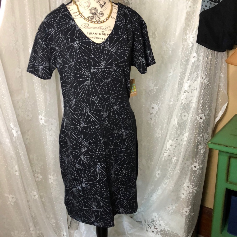 NWT Title Nine Deep Pockets Dress SS Fresh Terry Sashiko Print Size Sm.
